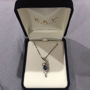 Swirl Necklace Diamond Accents with Sapphire Stone